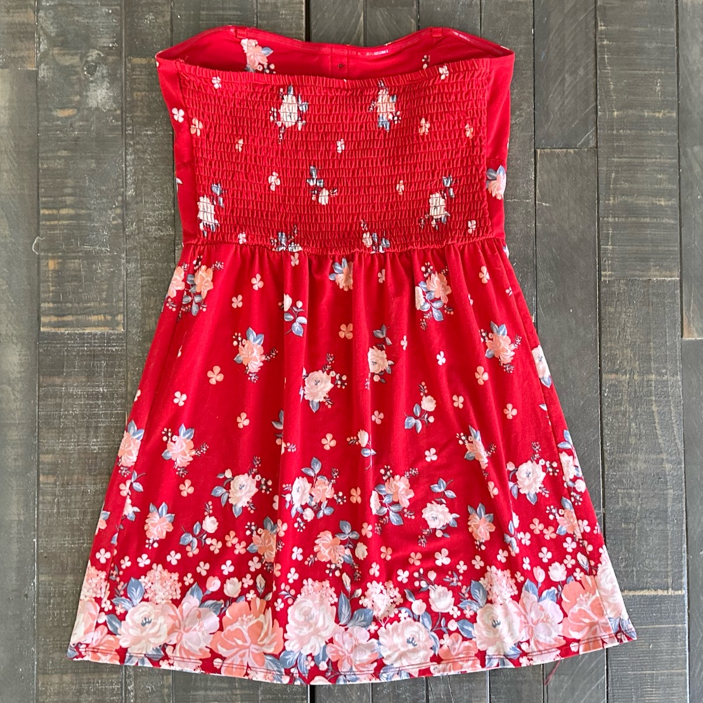 Strapless Red Floral Juniors Button-Front Foam Cup Dress Size XL/XG (15-17) - Picture 8 of 15